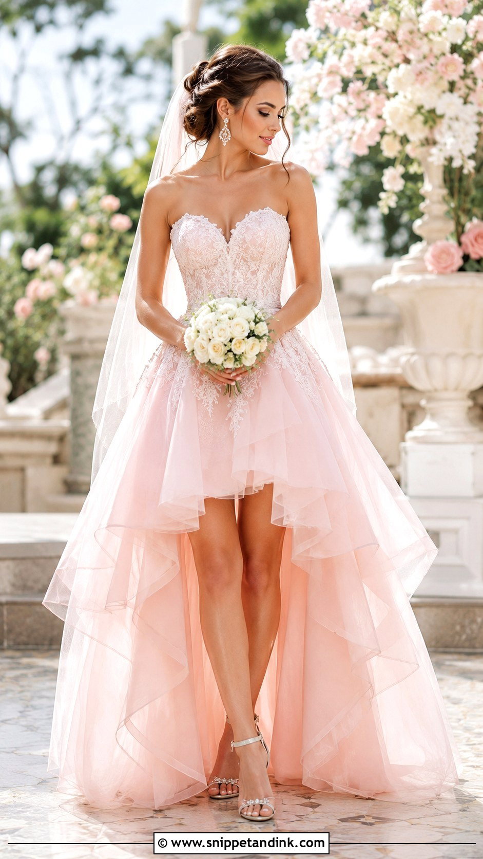 Pale Pink High Low Wedding Dress - Snippet and Ink - 25 Pale Pink Wedding Dress Ideas