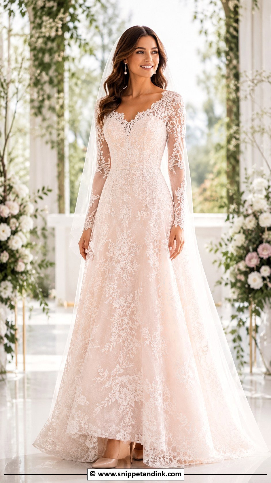 Pale Pink Lace Wedding Dress - Snippet and Ink - 35 Pink Wedding Dress Ideas