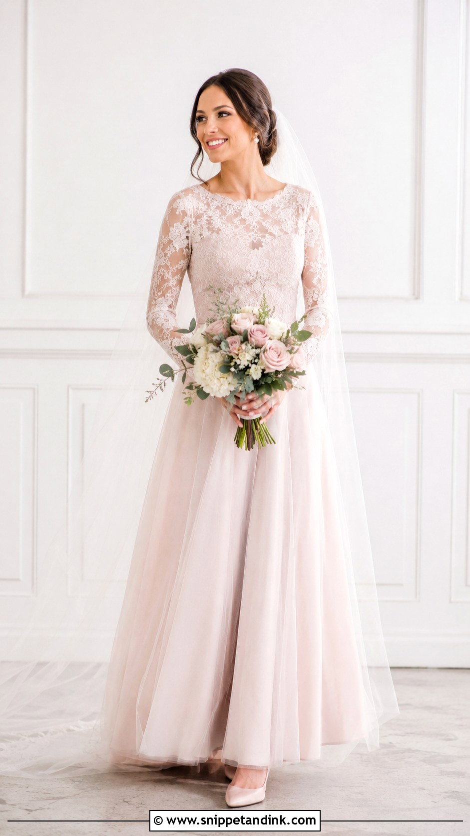 Pale Pink Long Sleeve Wedding Dress - Snippet and Ink - 25 Pale Pink Wedding Dress Ideas