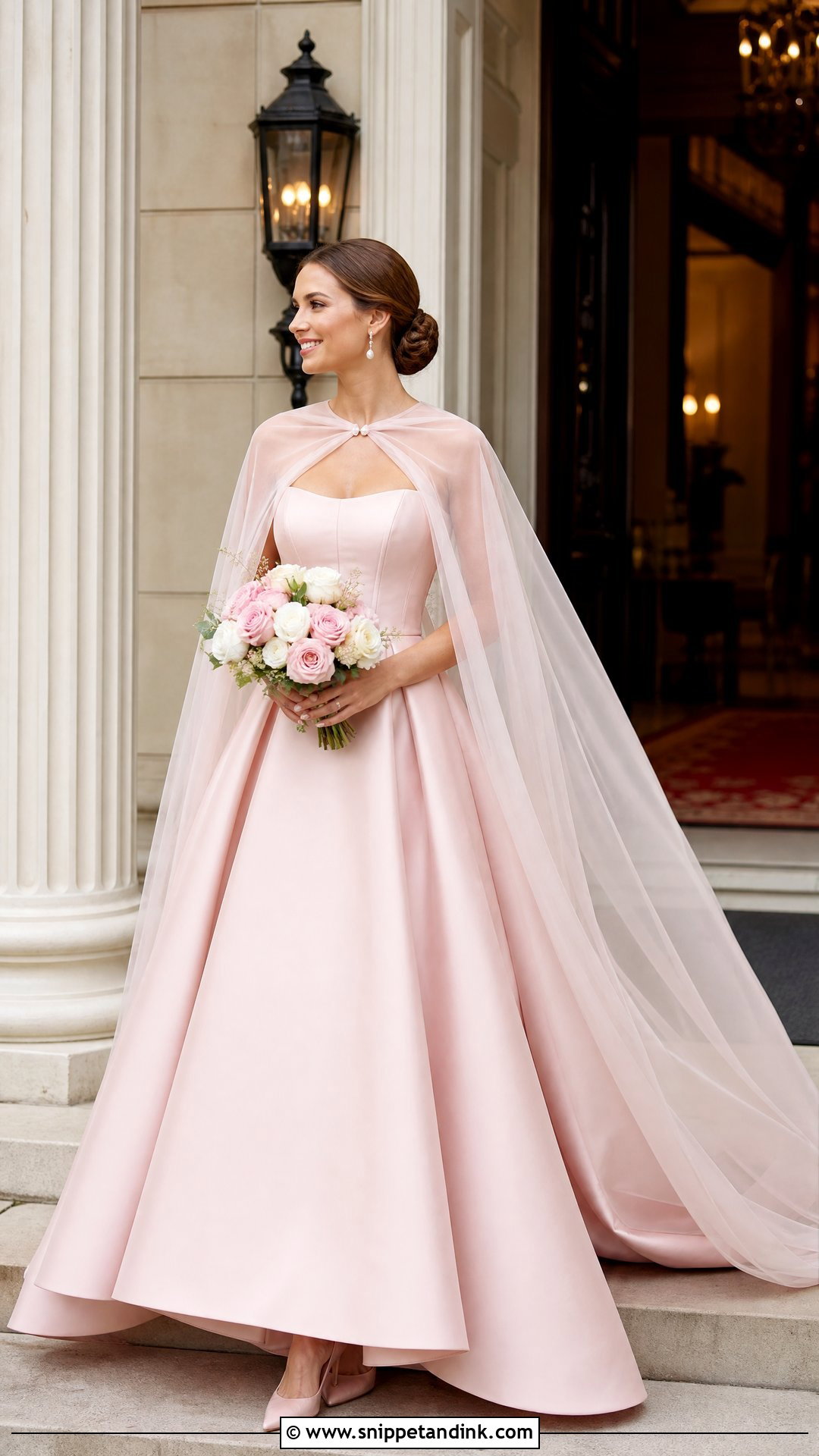 Pale Pink Princess Wedding Dress With Cape - Snippet and Ink - 20 Princess Wedding Dresses Pink