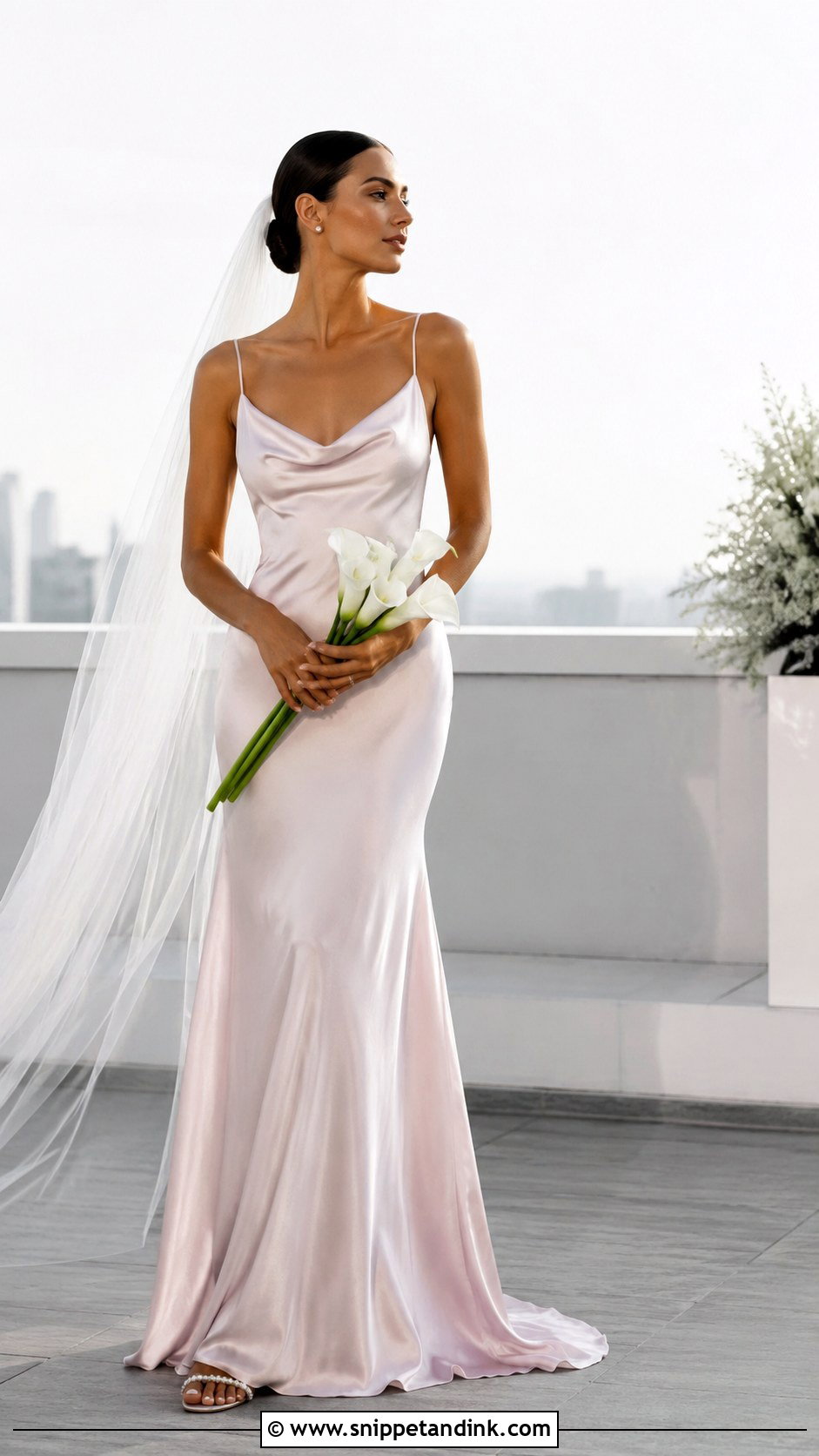 Pale Pink Satin Slip Bridal Dress - Snippet and Ink - 20 Pink Bridal Ideas