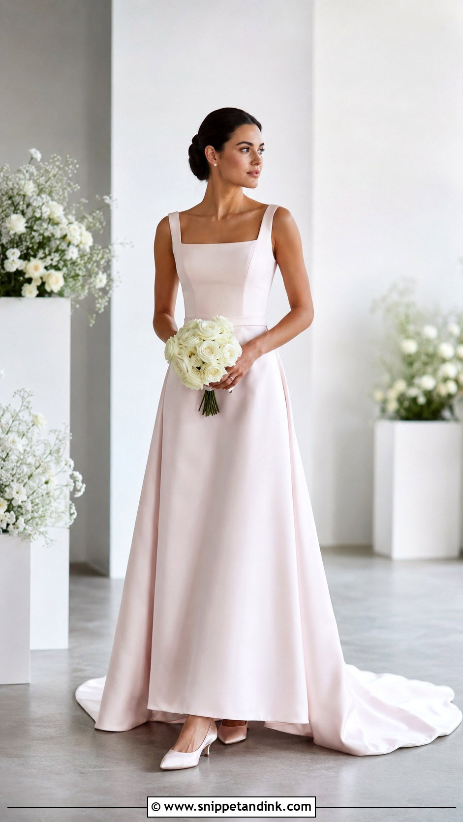 Pale Pink Square Neck Wedding Dress - Snippet and Ink - 25 Pale Pink Wedding Dress Ideas