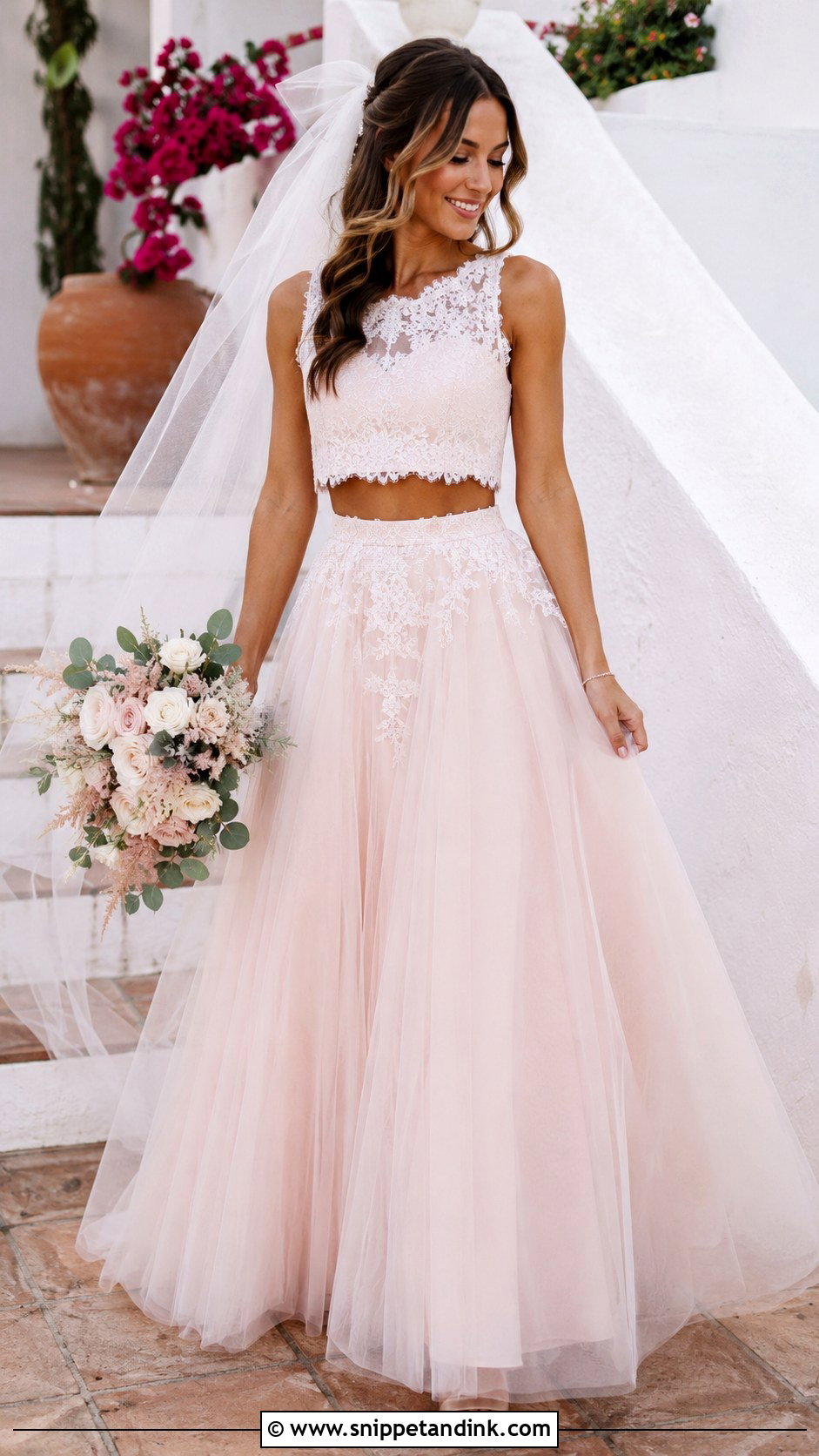 Pale Pink Two Piece Wedding Dress - Snippet and Ink - 25 Pale Pink Wedding Dress Ideas