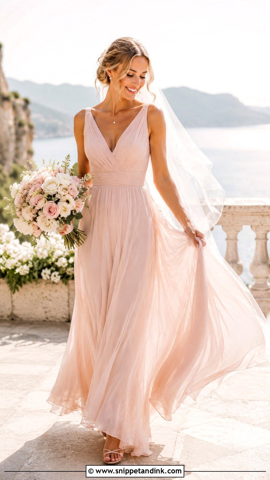 Pale Pink V Neck Wedding Dress - Snippet and Ink - 25 Pale Pink Wedding Dress Ideas