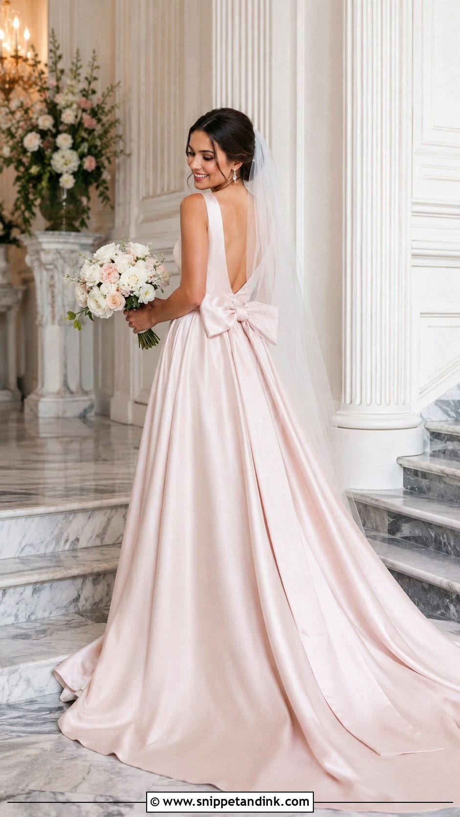 Pale Pink Wedding Dress With Bow - Snippet and Ink - 25 Pale Pink Wedding Dress Ideas