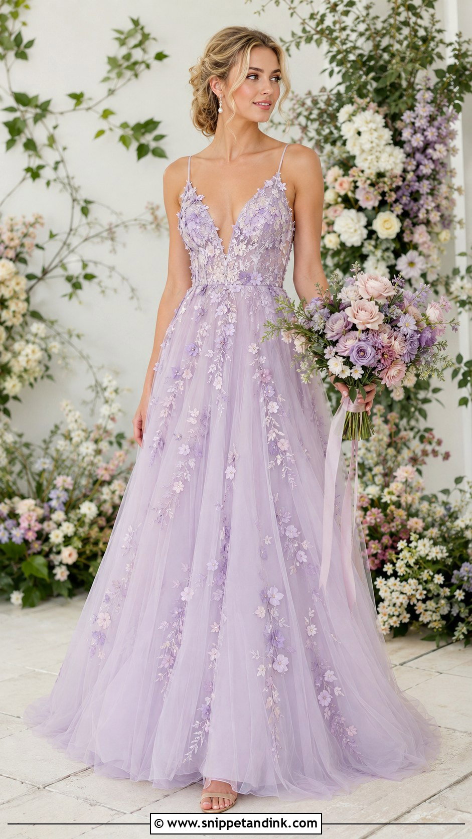 Pale Purple Floral Applique Wedding Dress - Snippet and Ink - 25 Light Purple Wedding Dress Ideas