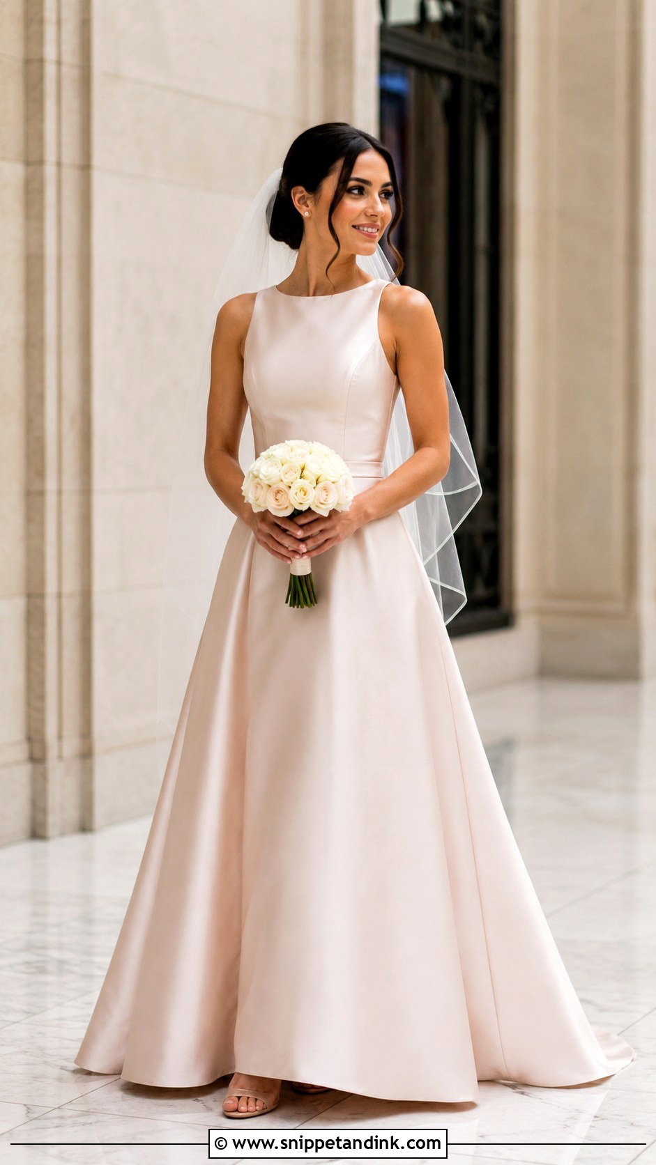 Pale Rose Wedding Dress With Simple Veil - Snippet and Ink - 25 Rose Wedding Dress Ideas