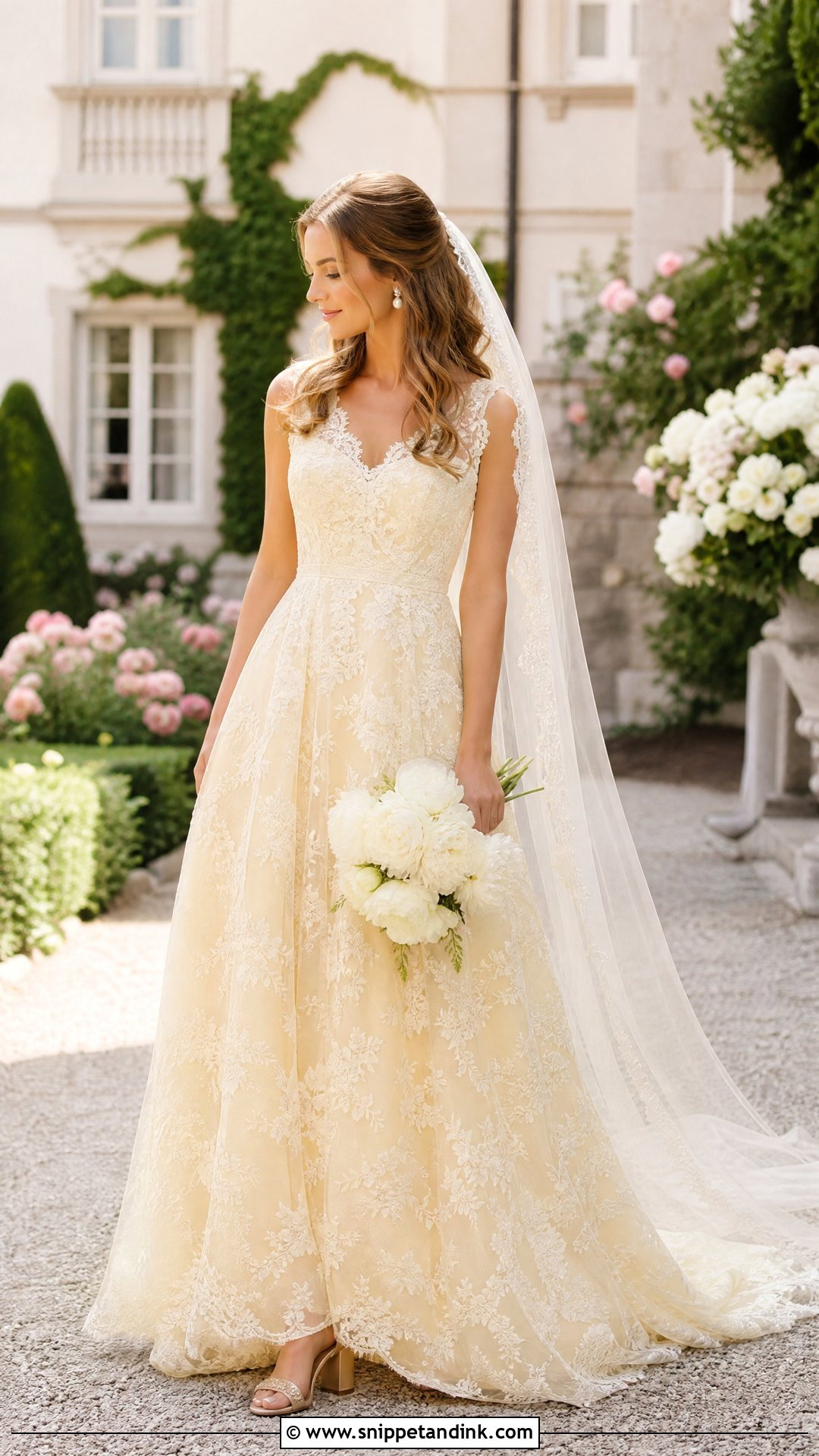 Pale Yellow Lace A Line Bridal Dress - Snippet and Ink - 20 Yellow Bridal Dress Ideas