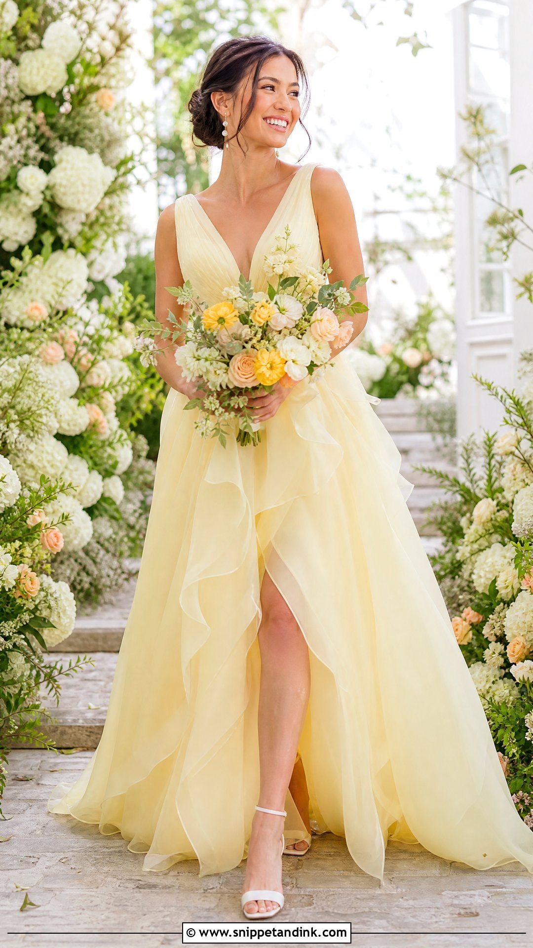 Pale Yellow Wedding Dress With White Accessories - Snippet and Ink - 25 Not White Wedding Dress Ideas