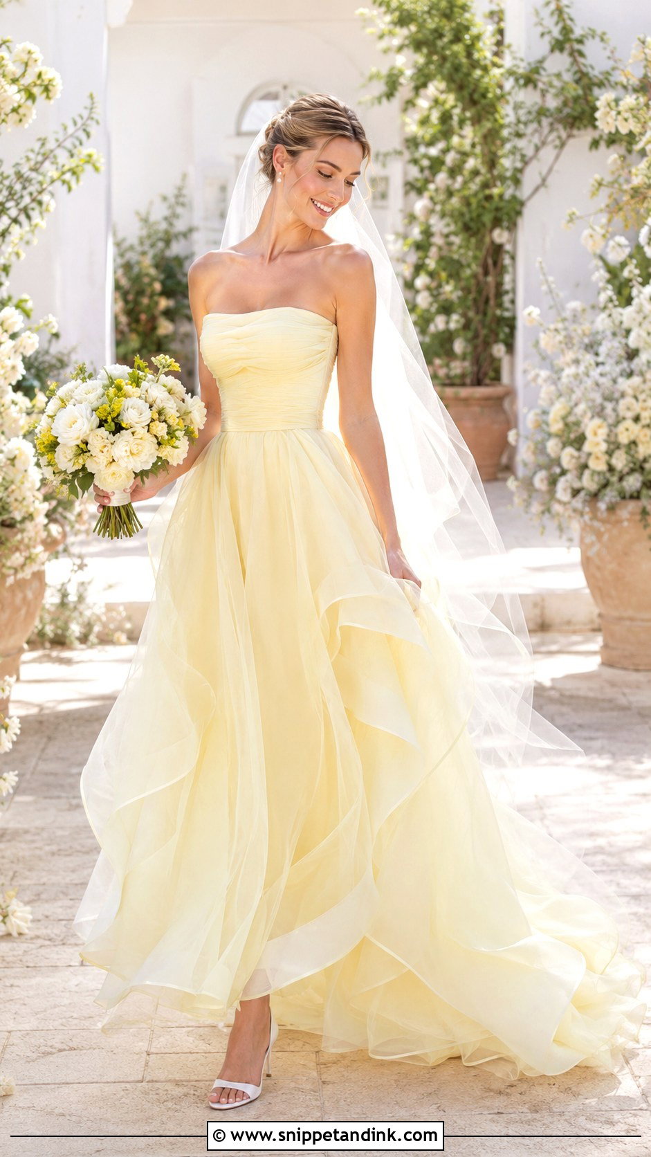 Pale Yellow Wedding Dress With White Heels - Snippet and Ink - 25 Wedding Dresses with Color