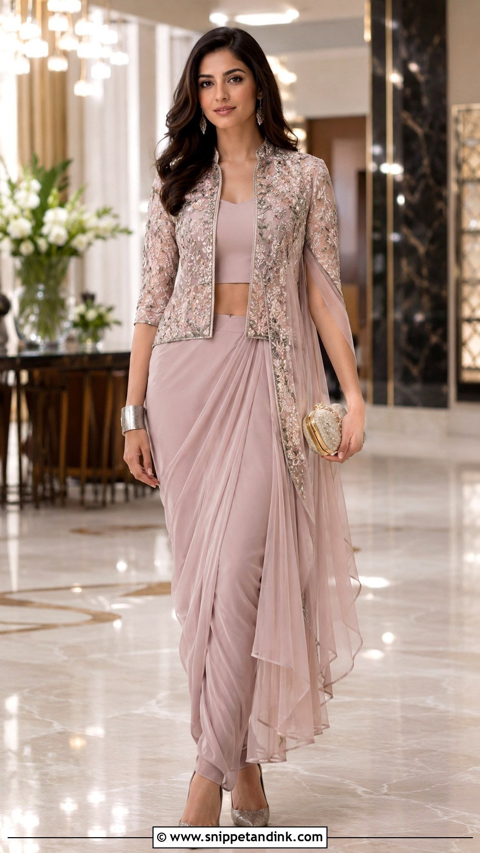 Pant Saree With Embroidered Jacket - Snippet and Ink - 20 Latest Indo Western Wedding Outfits