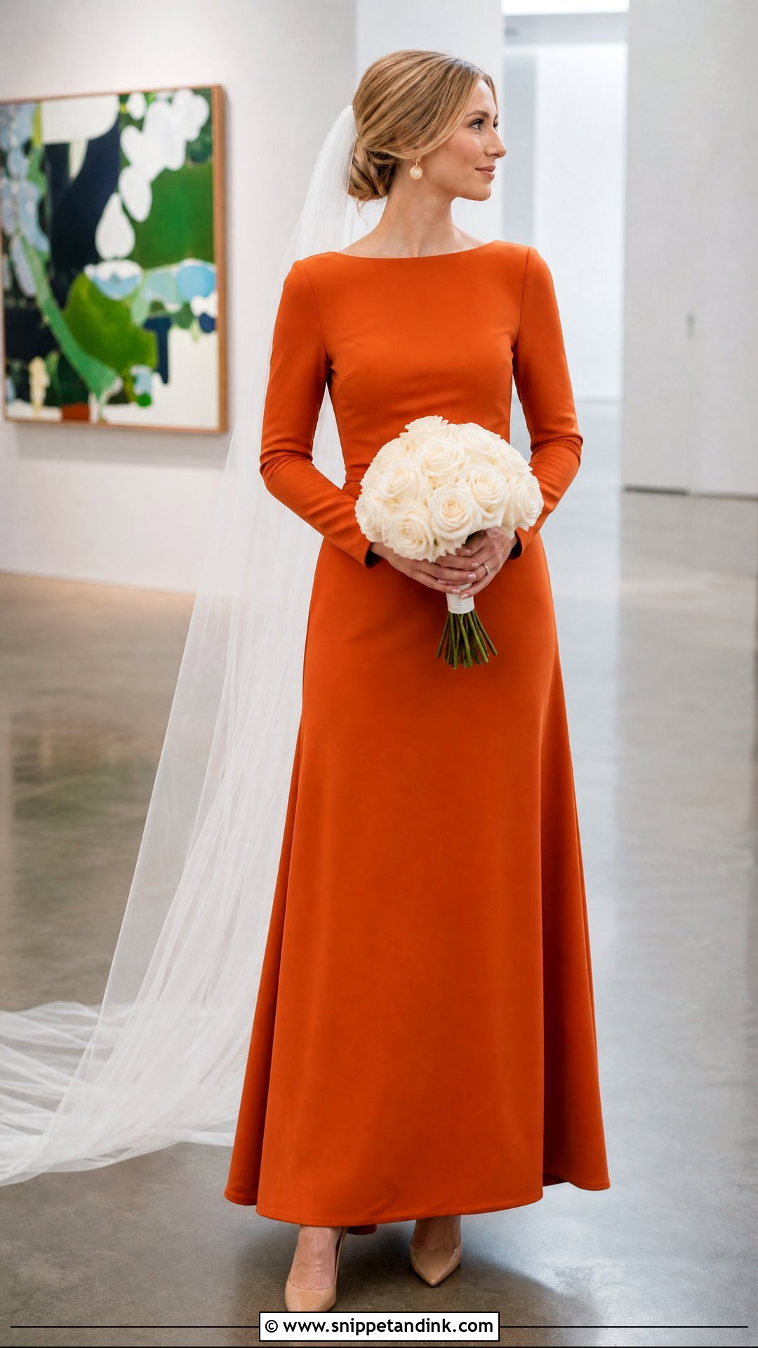 Paprika Orange Long Sleeve Wedding Dress - Snippet and Ink - 20 Orange Wedding Dresses