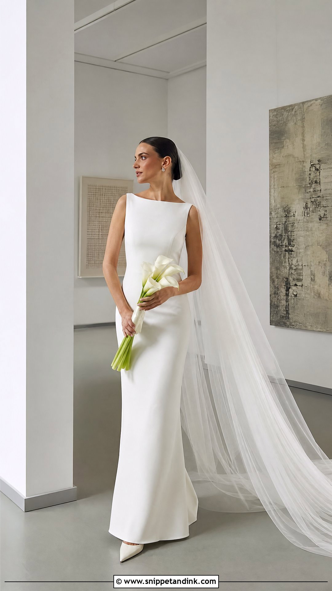 Parisian Bateau Neck Column Wedding Dress - Snippet and Ink - 20 Parisian Wedding Dress Ideas
