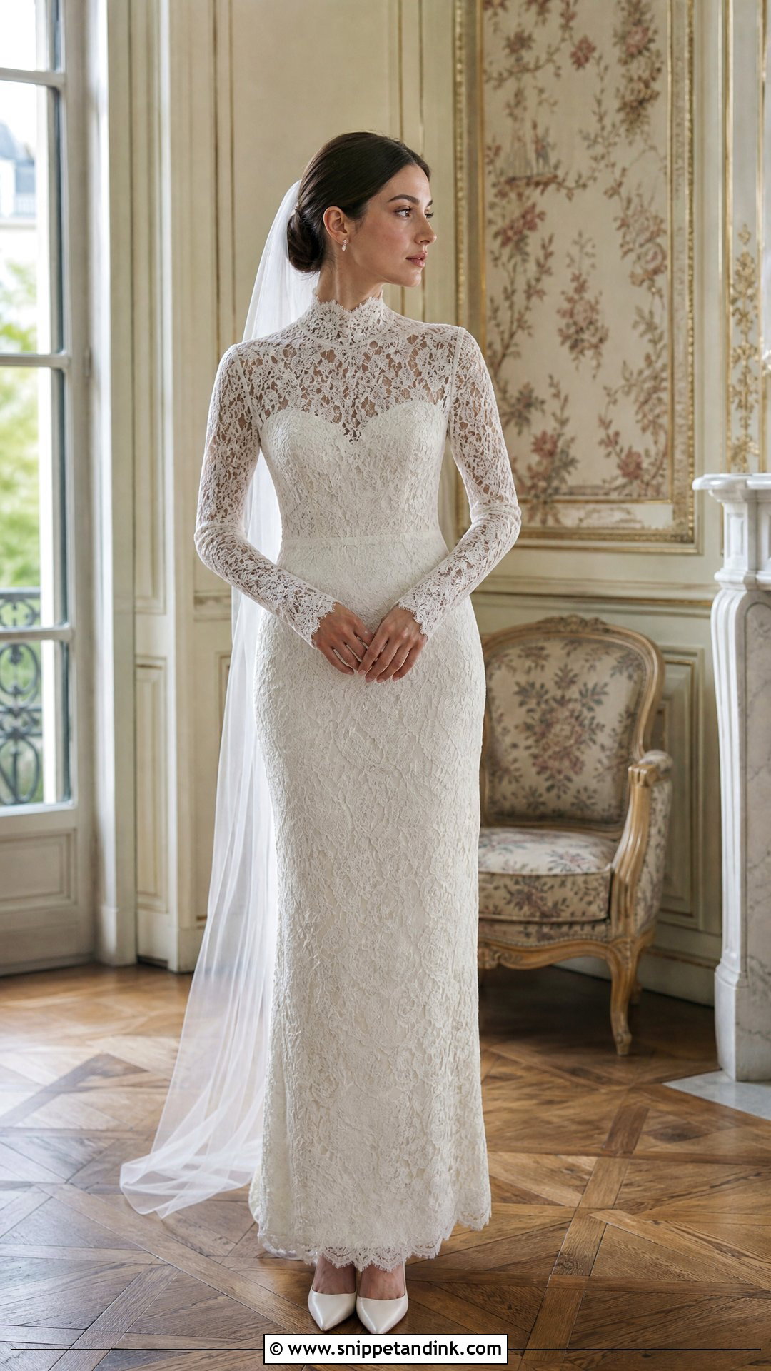 Parisian High Neck Lace Wedding Dress - Snippet and Ink - 20 Parisian Wedding Dress Ideas