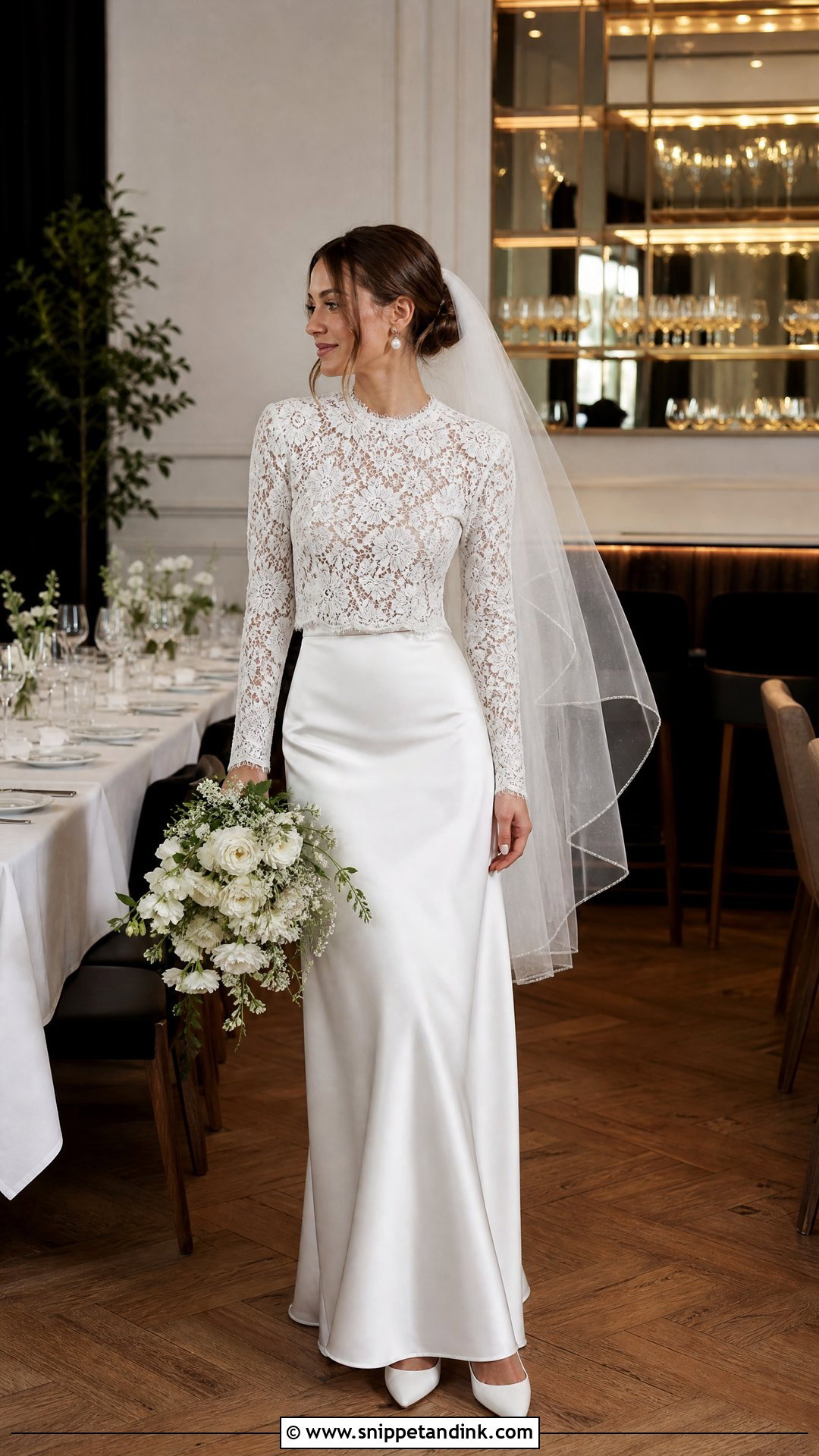 Parisian Lace Top And Silk Skirt Wedding Dress - Snippet and Ink - 20 Parisian Wedding Dress Ideas