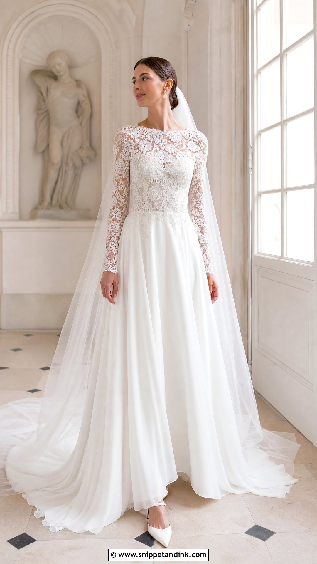 Parisian Lace Wedding Dress With Long Sleeves - Snippet and Ink - 20 Parisian Wedding Dress Ideas