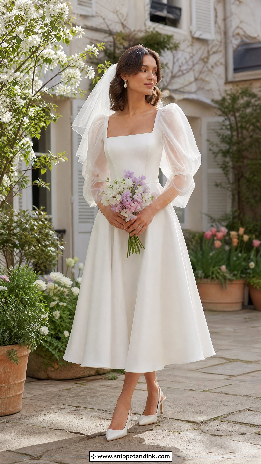 Parisian Puff Sleeve Midi Wedding Dress - Snippet and Ink - 20 Parisian Wedding Dress Ideas