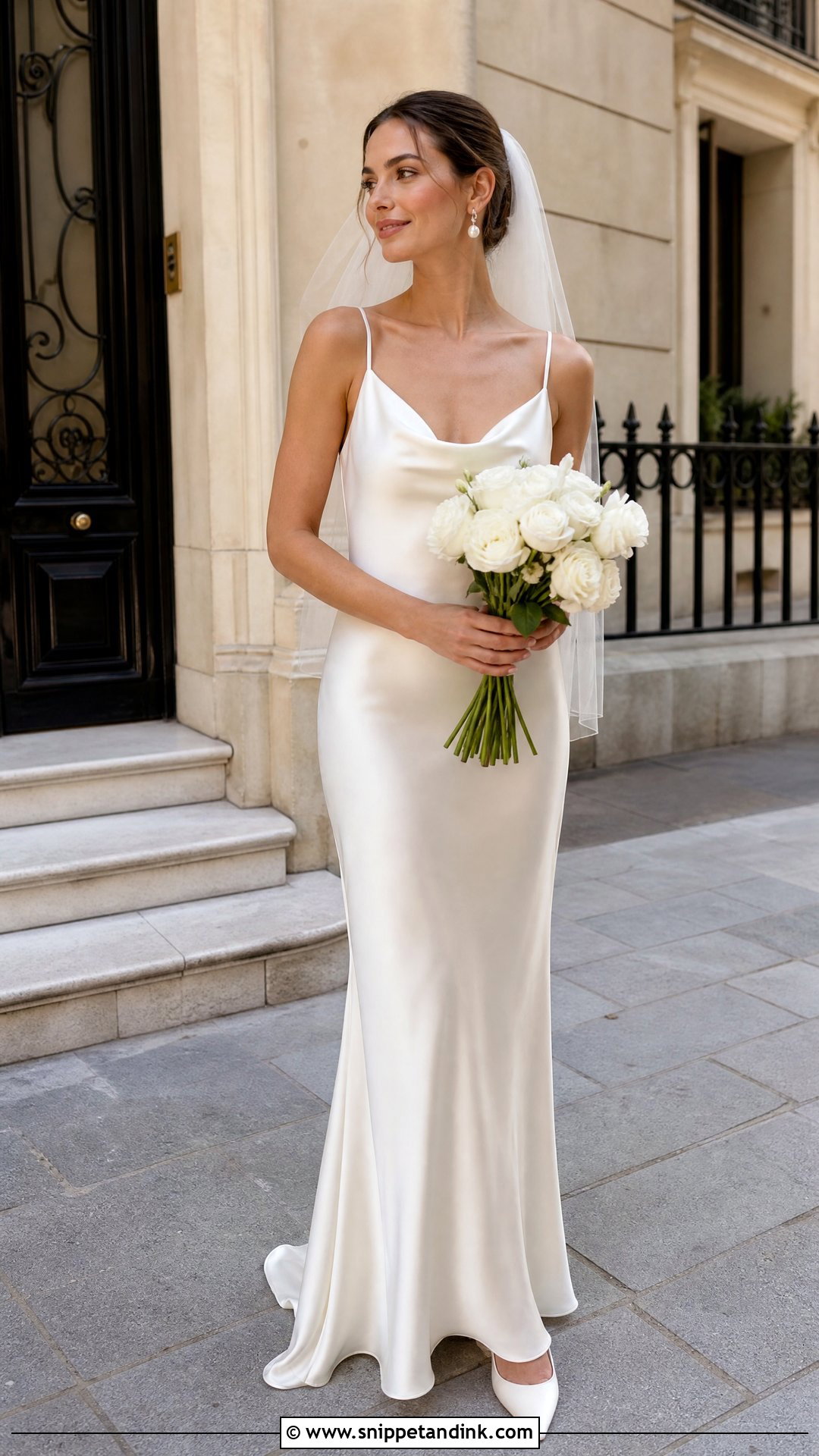 Parisian Silk Slip Wedding Dress With Veil - Snippet and Ink - 20 Parisian Wedding Dress Ideas