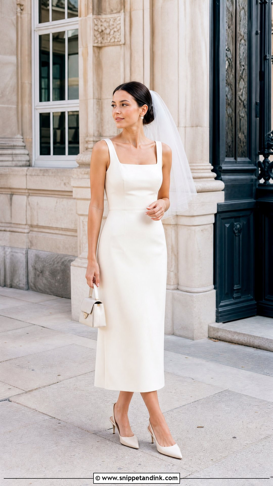 Parisian Square Neck Midi Wedding Dress - Snippet and Ink - 20 Parisian Wedding Dress Ideas