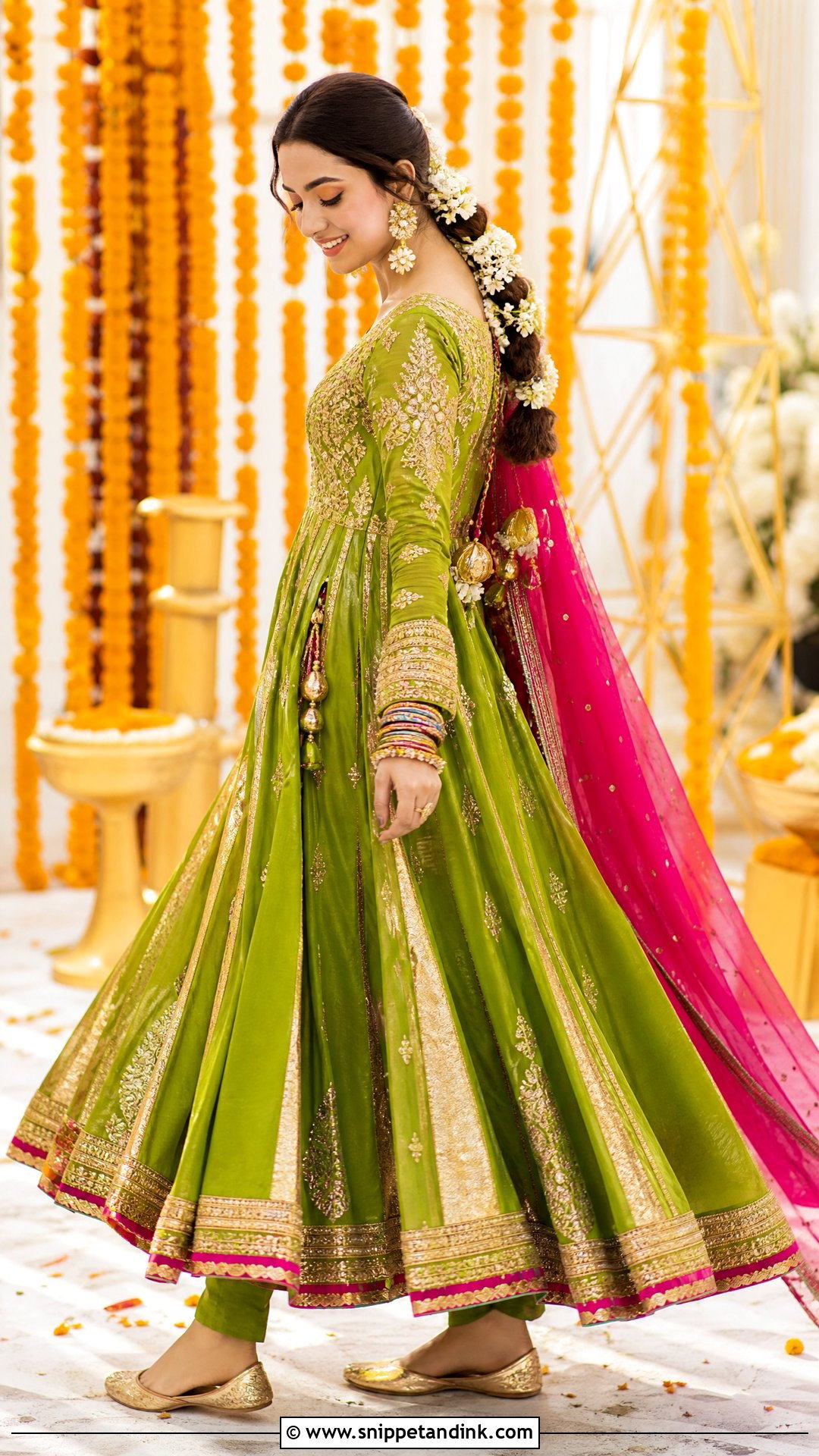Parrot Green Bridal Mehandi Pishwas - Snippet and Ink - 20 Pakistani Mehandi Dresses for Brides