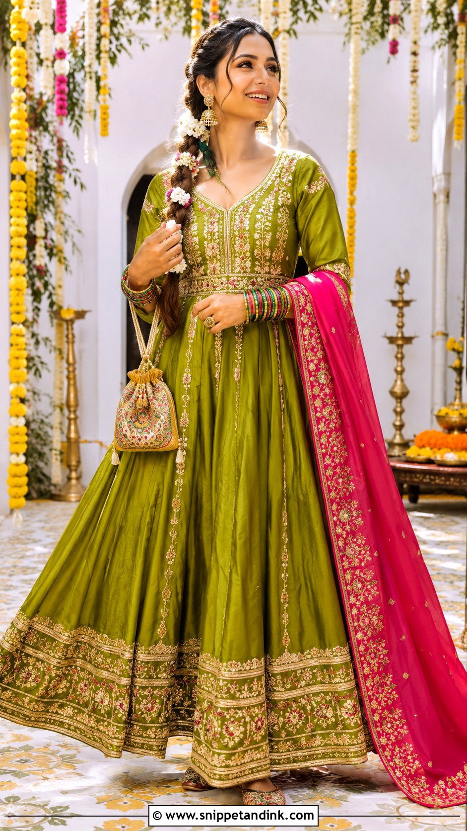 Parrot Green Silk Anarkali - Snippet and Ink - 20 Green Indian Wedding Dress Ideas
