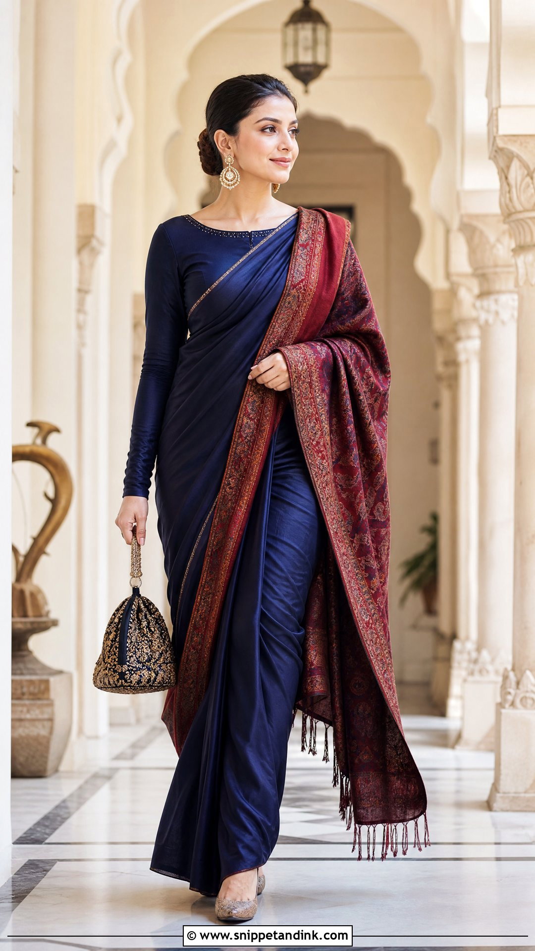Pashmina Shawl Saree Winter Marriage Outfit - Snippet and Ink - 20 Winter Marriage Outfit for Women Ideas