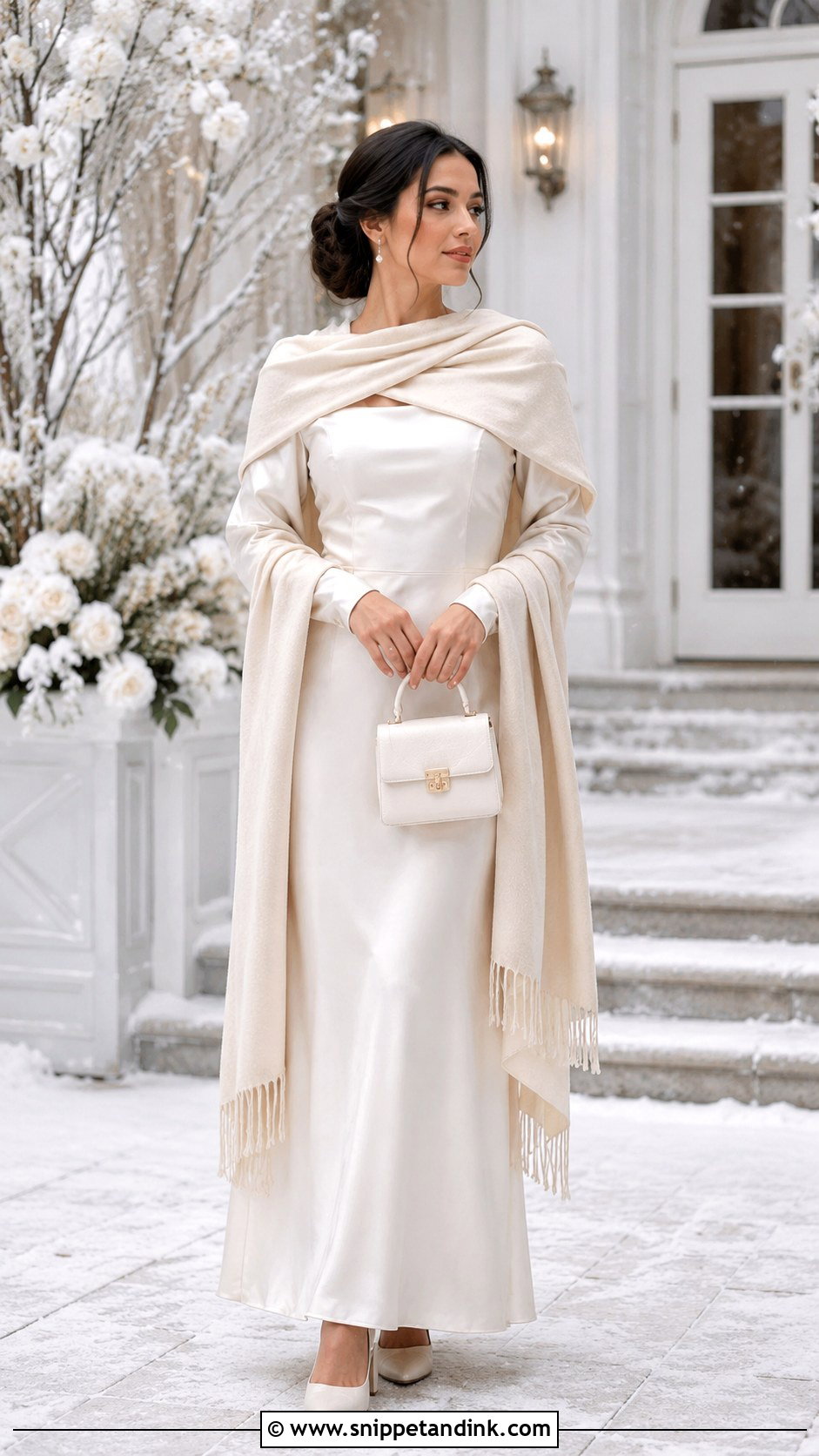 Pashmina Wedding Scarf With Winter Gown - Snippet and Ink - 20 Wedding Scarf Styles