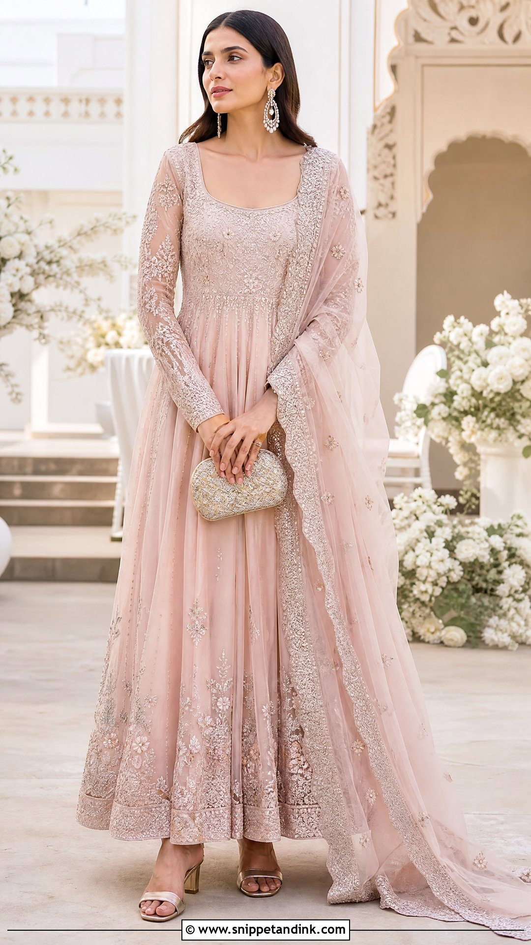 Pastel Anarkali Suit With Embroidered Net Dupatta - Snippet and Ink - 20 Suit with Dupatta Ideas