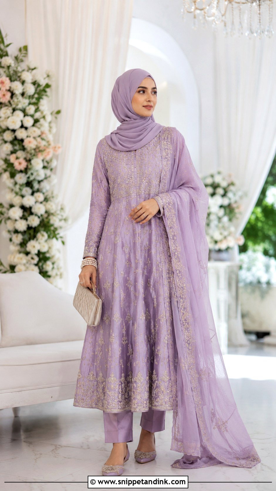 Pastel Anarkali Suit With Matching Hijab - Snippet and Ink - 20 Ied Mubarak Outfit Hijab Ideas
