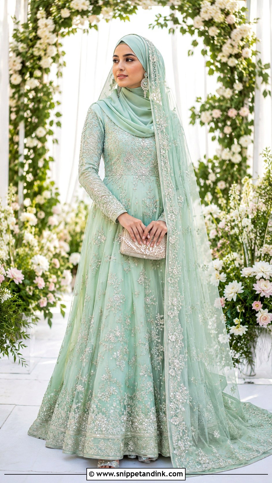 Pastel Anarkali Wedding Hijab Outfit - Snippet and Ink - 20 Hijab in Wedding Ideas