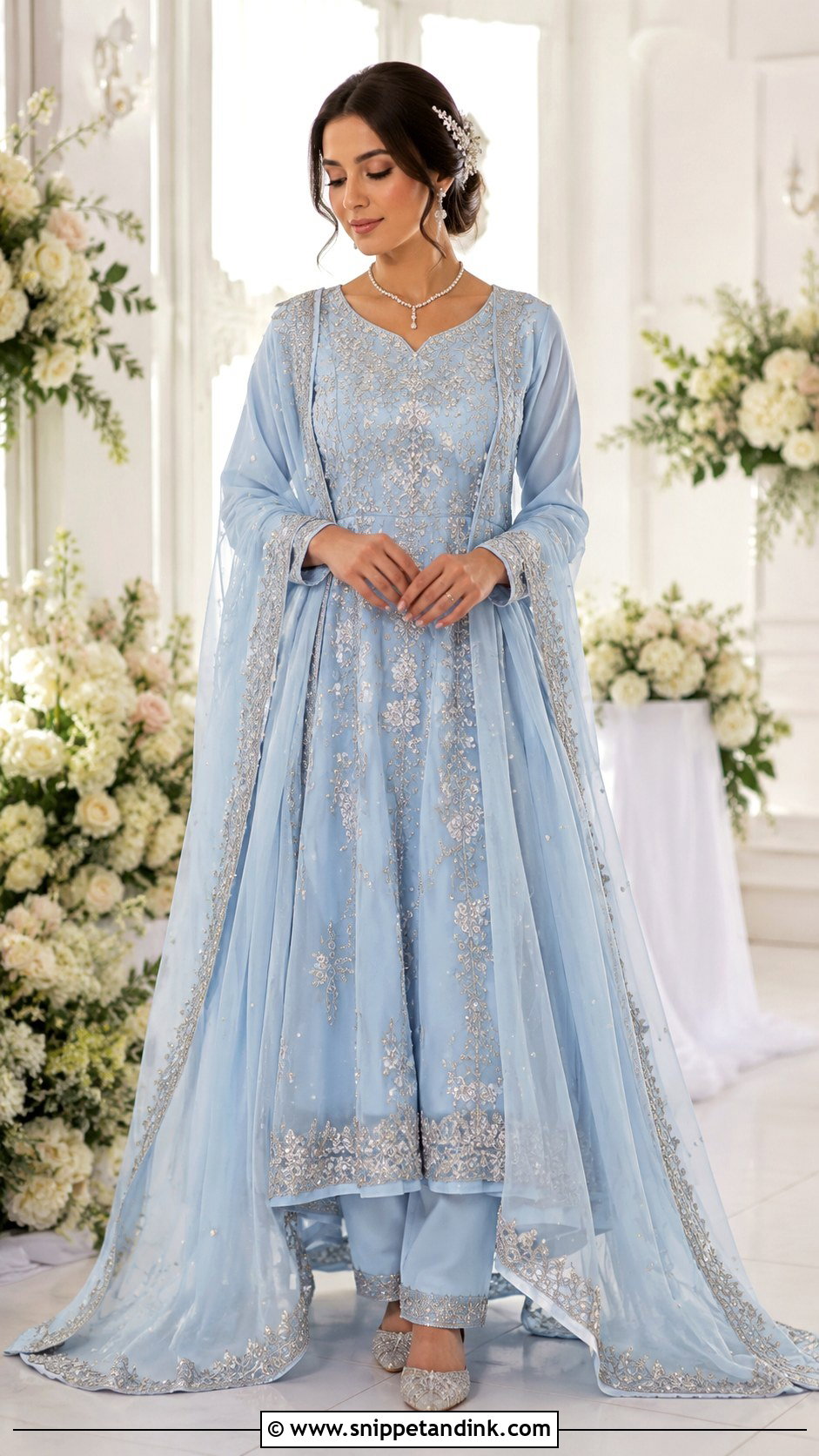 Pastel Blue Afghan Bridal Dress For Daytime Nikah - Snippet and Ink - 20 Afghan Bridal Dress Ideas