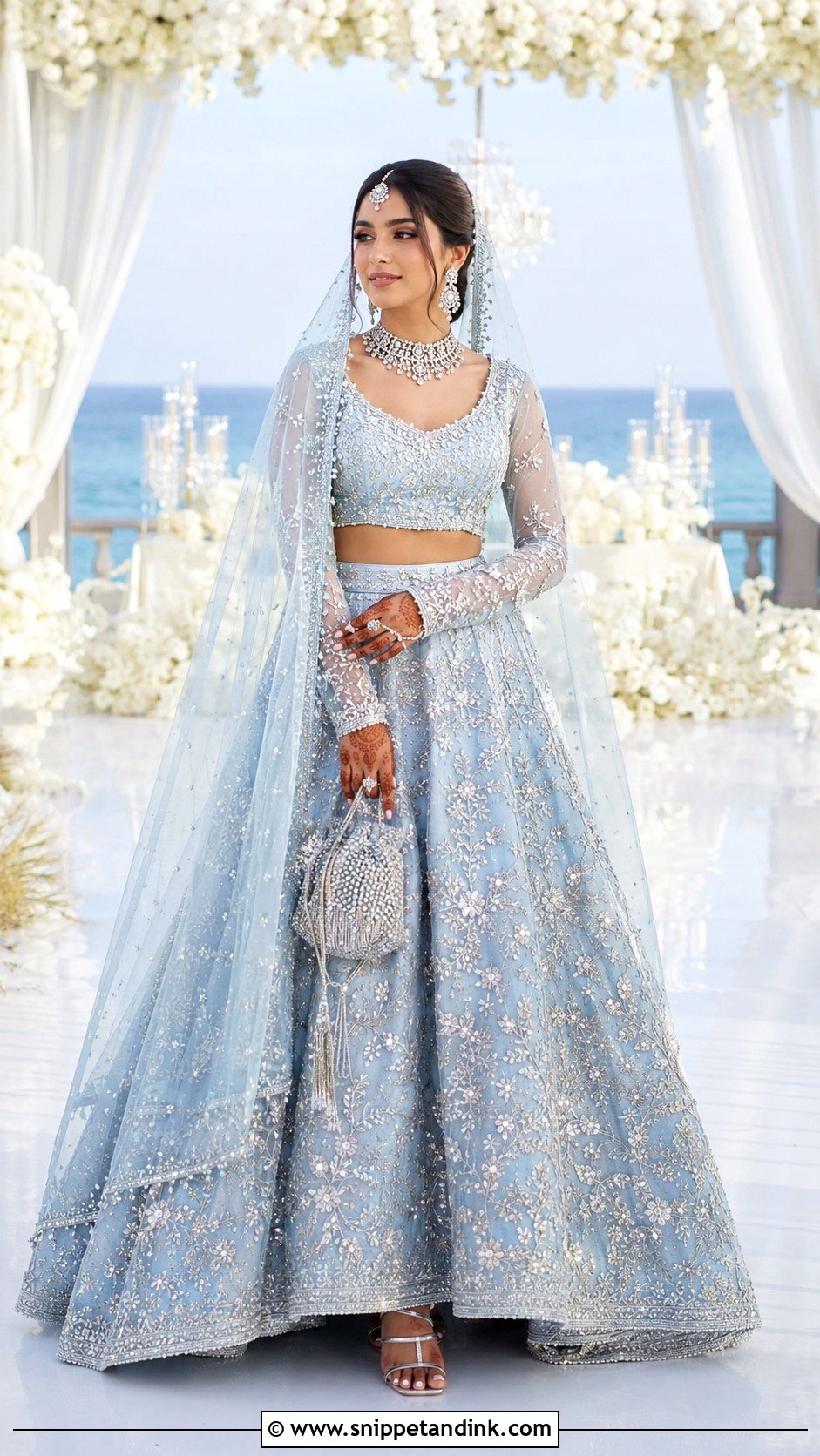 Pastel Blue Bridal Chaniya Choli - Snippet and Ink - 20 Bridal Chaniya Choli Indian Weddings Ideas
