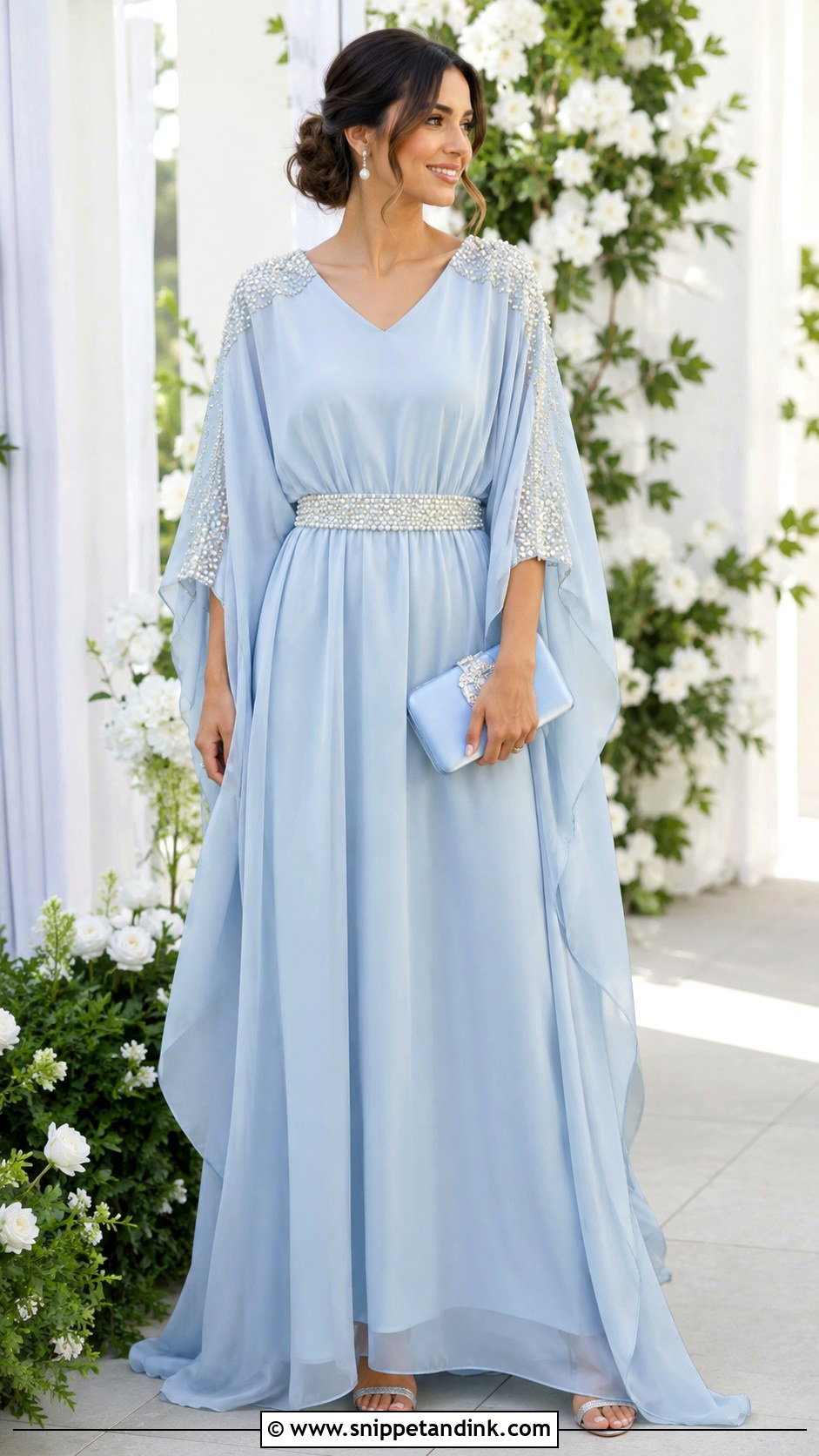 Pastel Blue Bridal Kaftan With Pearl Beading - Snippet and Ink - 20 Bridal Kaftan Ideas