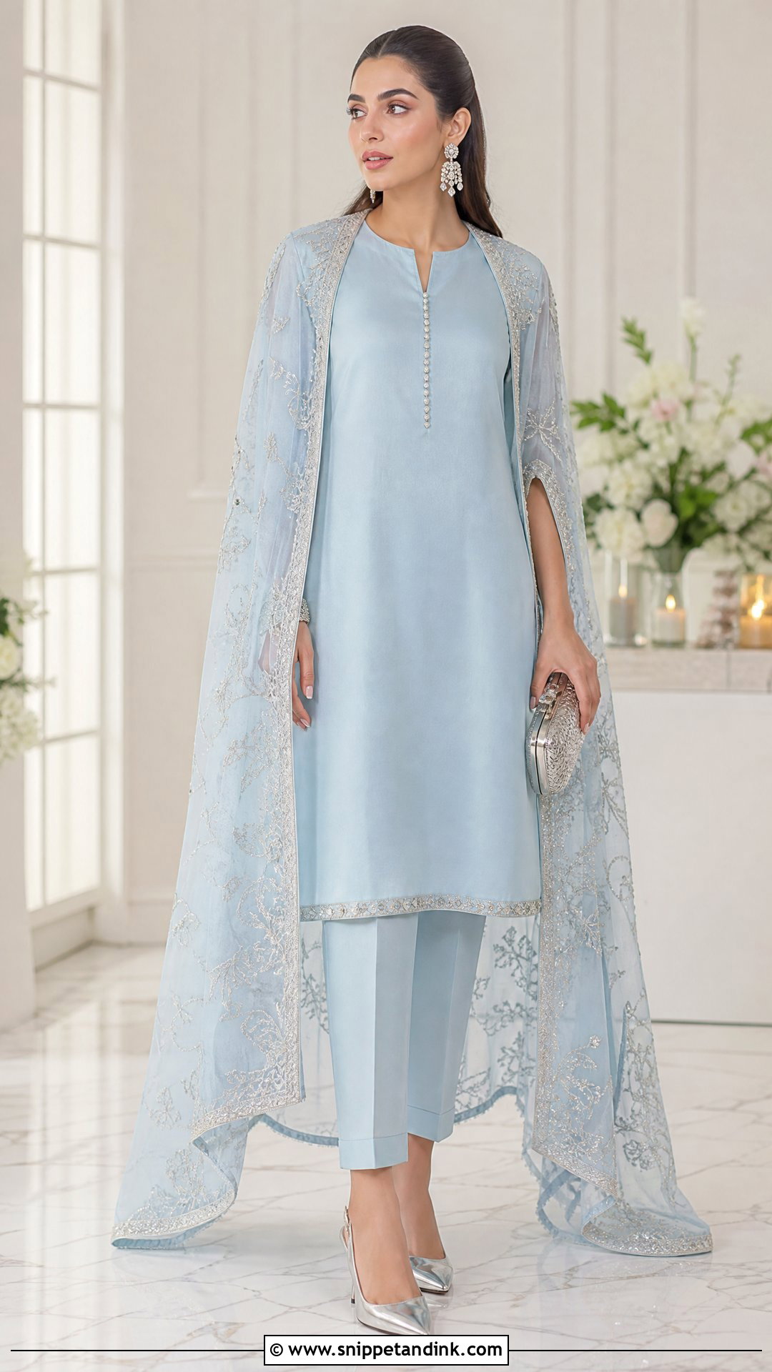 Pastel Blue Cape Shalwar - Snippet and Ink - 20 Wedding Shalwar Design for Women Ideas