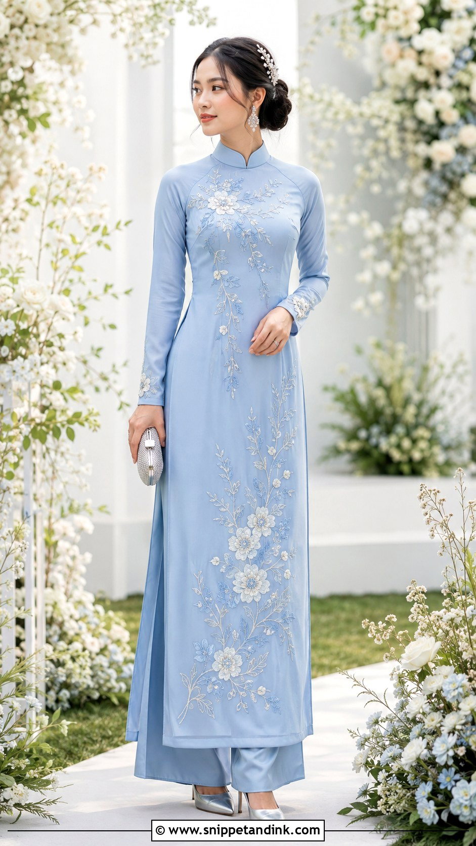 Pastel Blue Embroidered Ao Dai Wedding Dress - Snippet and Ink - 20 Ao Dai Wedding Dress Ideas