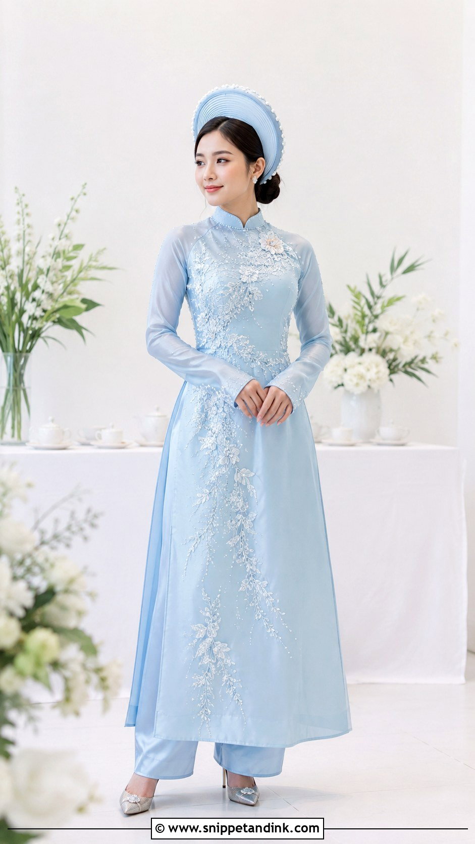 Pastel Blue Embroidered Bridal Ao Dai - Snippet and Ink - 20 Vietnamese Wedding Ao Dai Ideas
