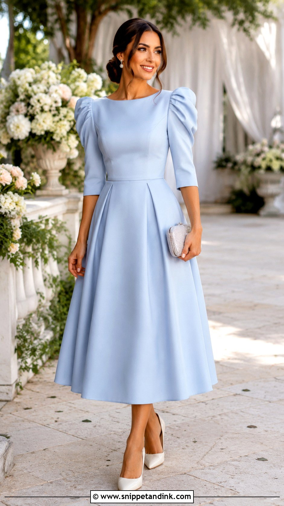 Pastel Blue Gazar Gown With Puff Sleeves - Snippet and Ink - 20 Gazar Gown Ideas
