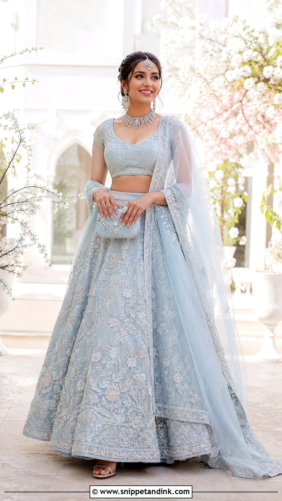 Pastel Blue Indian Bridal Lehenga - Snippet and Ink - 20 Indian Wedding Outfits for Bride