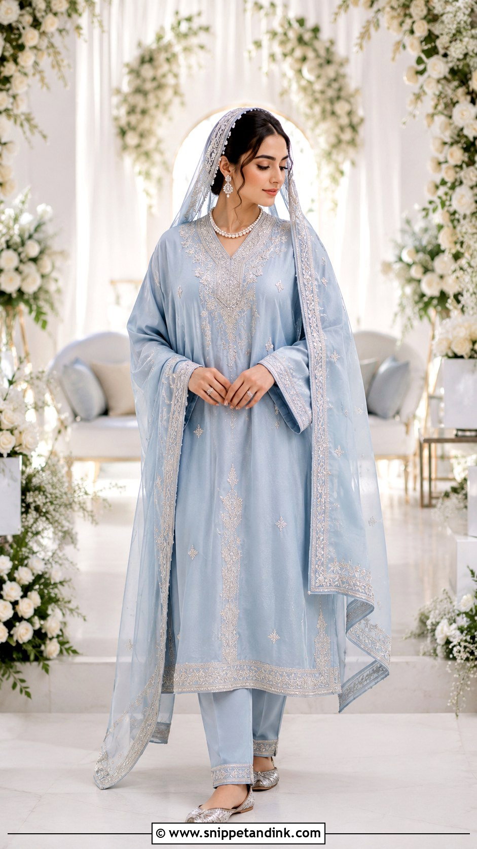 Pastel Blue Kashmiri Nikah Pheran - Snippet and Ink - 20 Kashmiri Wedding Dress Ideas