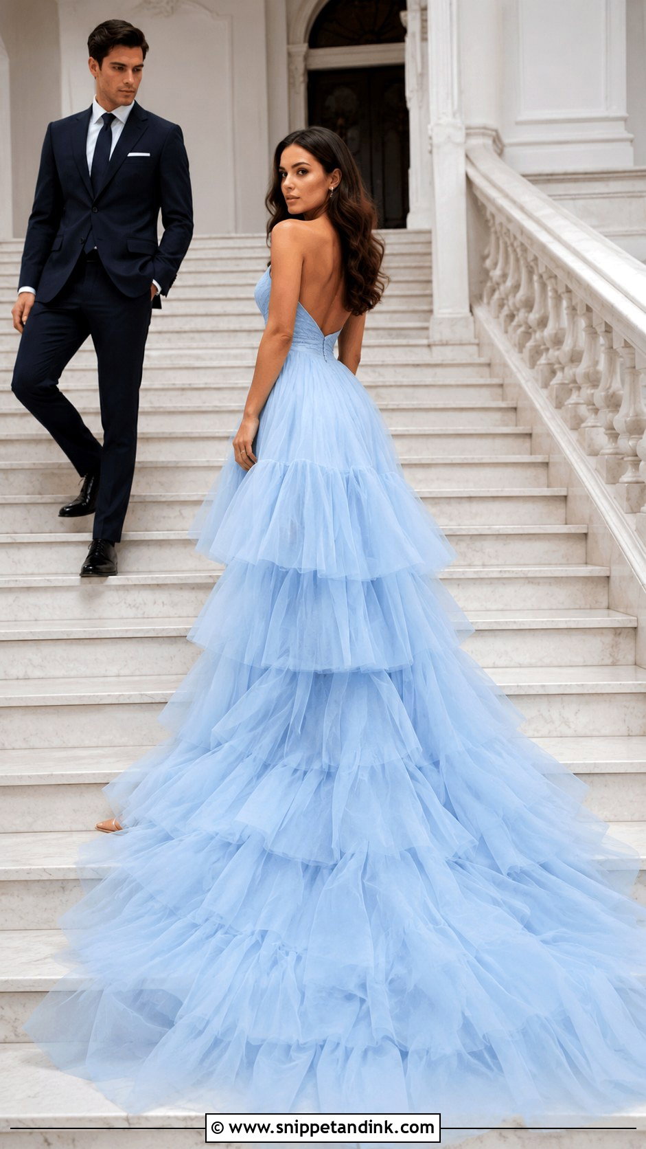 Pastel Blue Layered Tail Gown - Snippet and Ink - 20 Tail Gown for Pre Wedding Ideas