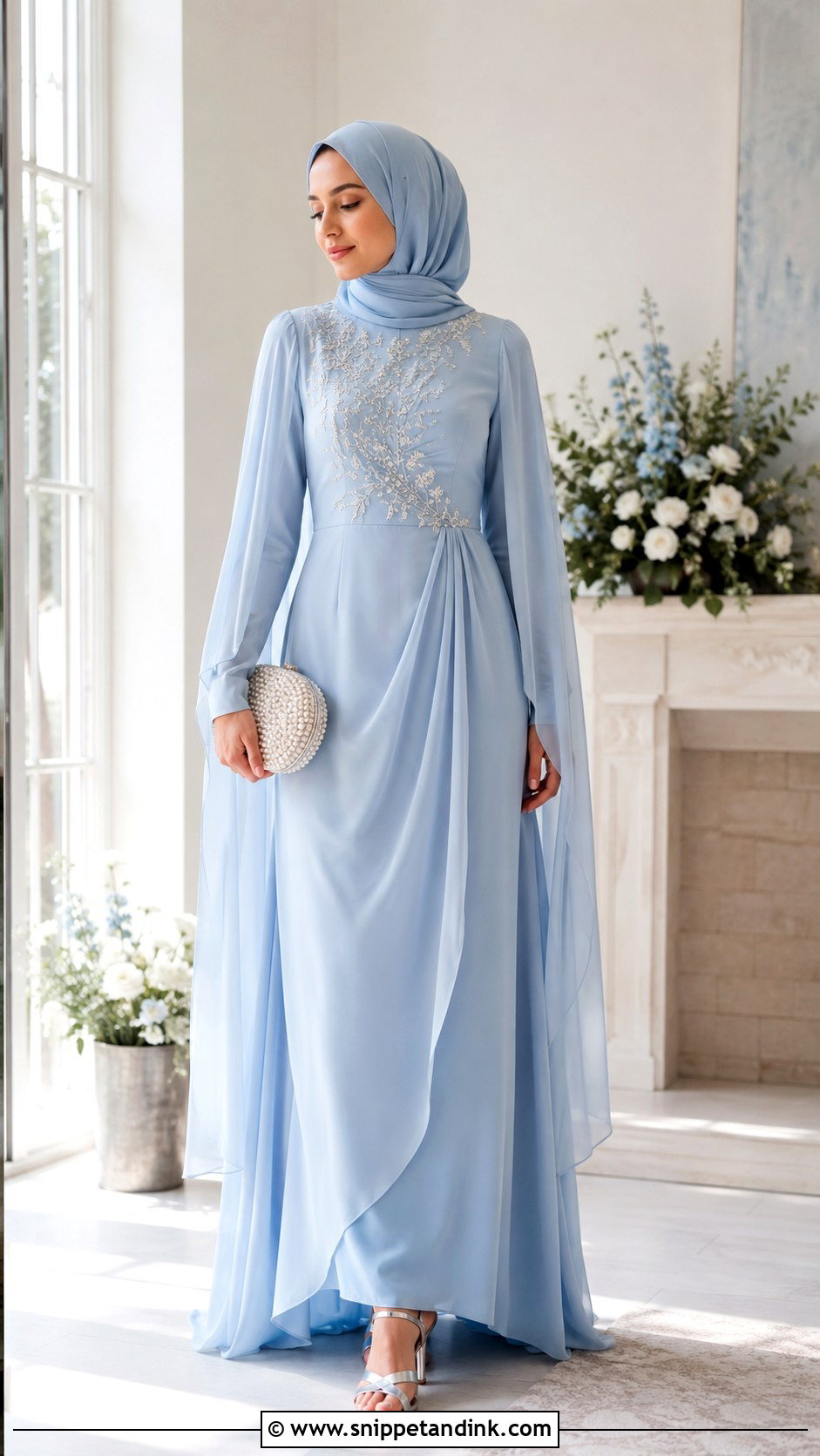 Pastel Blue Nikkah Dress With Hijab - Snippet and Ink - 30 Islamic Nikkah Outfit Ideas