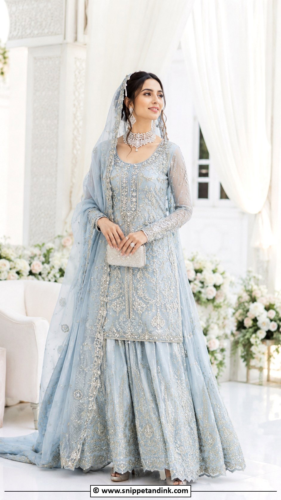 Pastel Blue Nikkah Sharara Outfit - Snippet and Ink - 35 Nikkah Dress Ideas