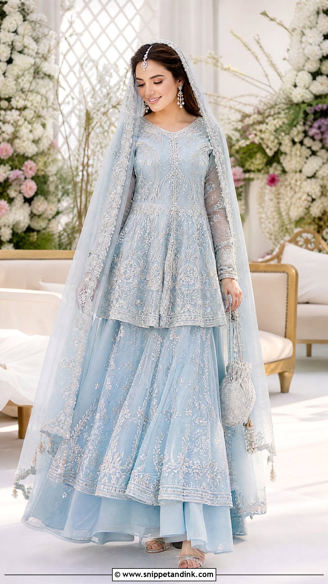 Pastel Blue Organza Bridal Lehenga - Snippet and Ink - 20 Pakistani Bridal Outfits