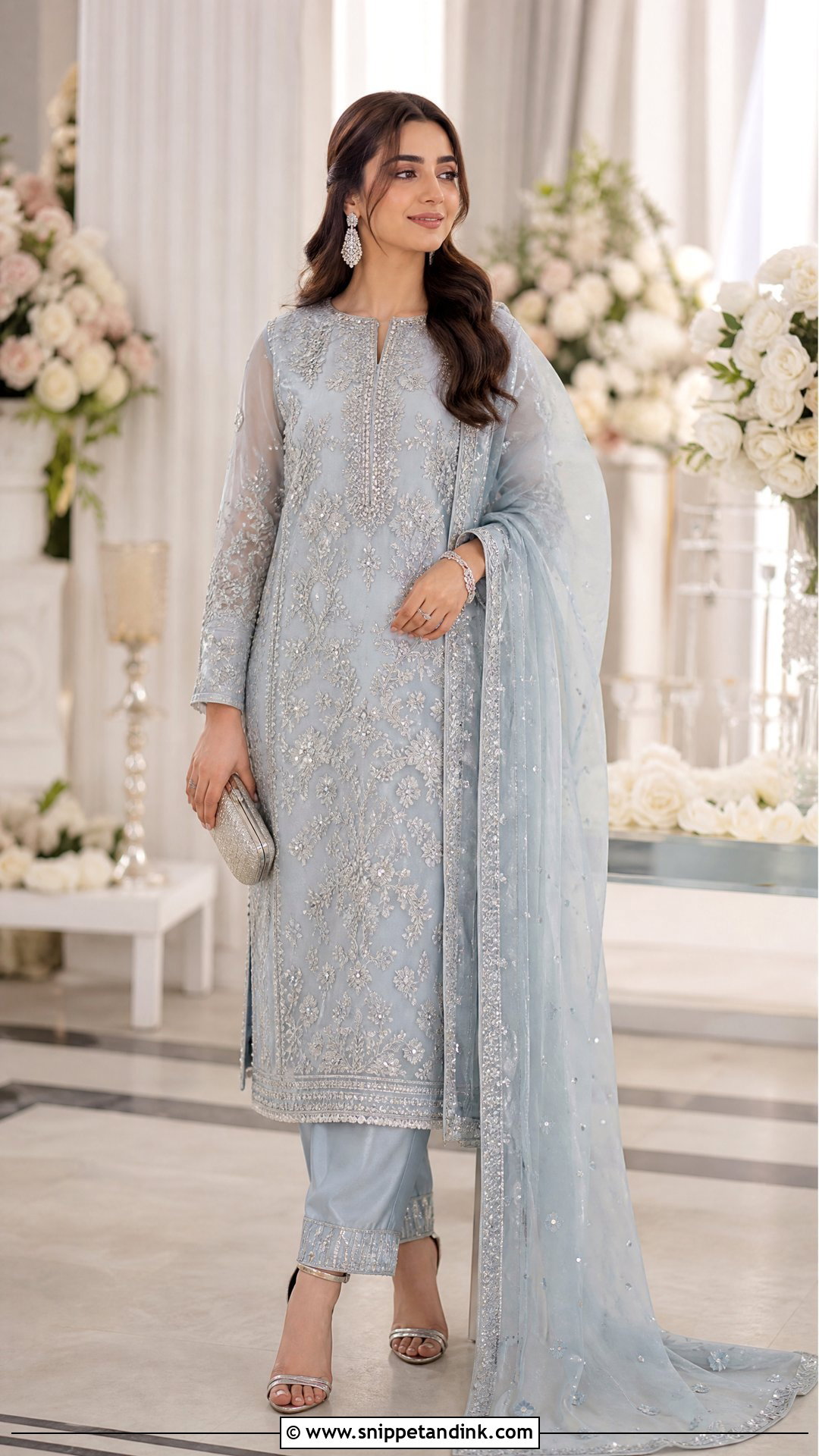 Pastel Blue Organza Dress For Engagement - Snippet and Ink - 20 Pakistani Function Dresses