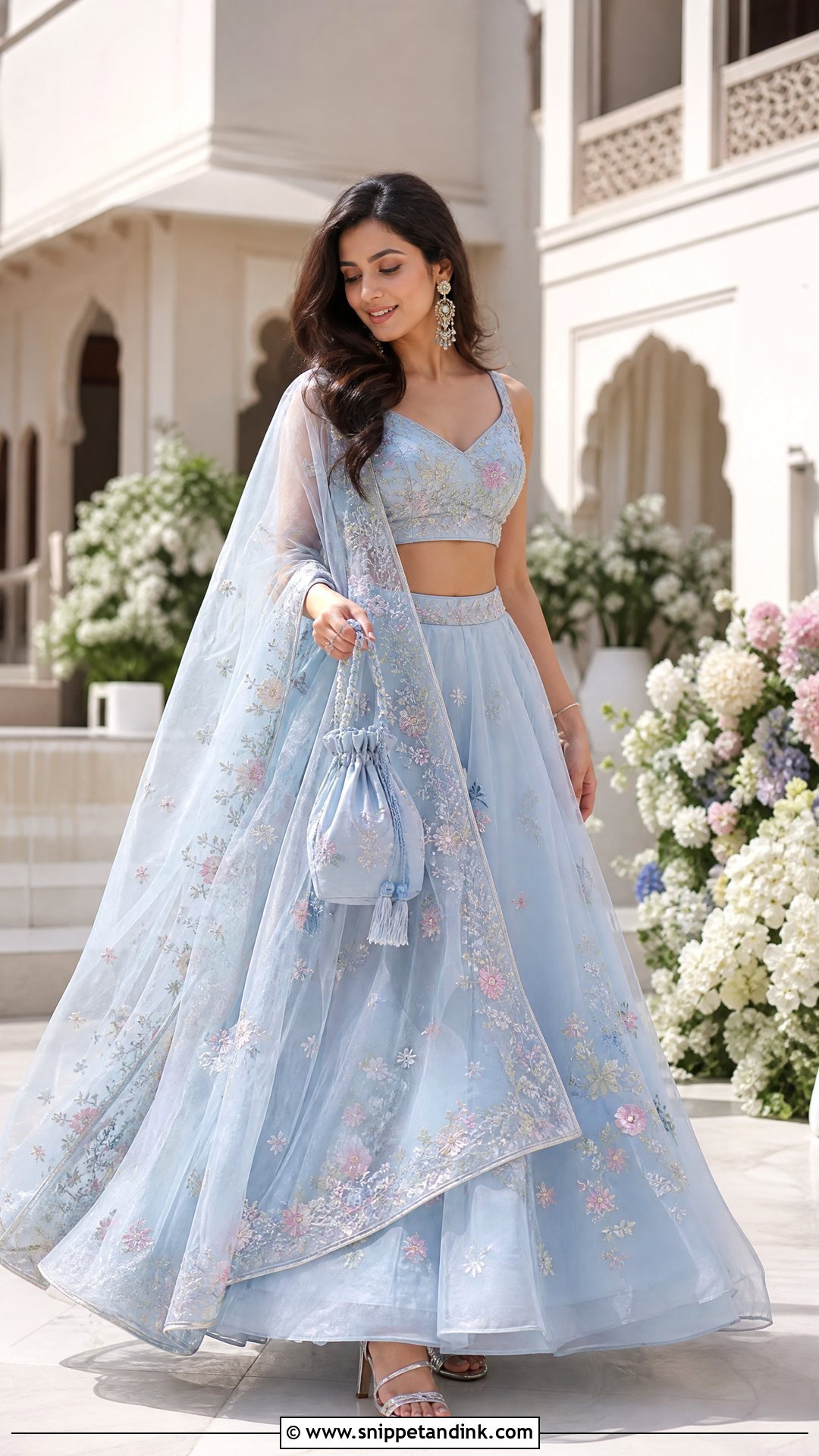 Pastel Blue Organza Lehenga - Snippet and Ink - 20 Wedding Lenghas Ideas