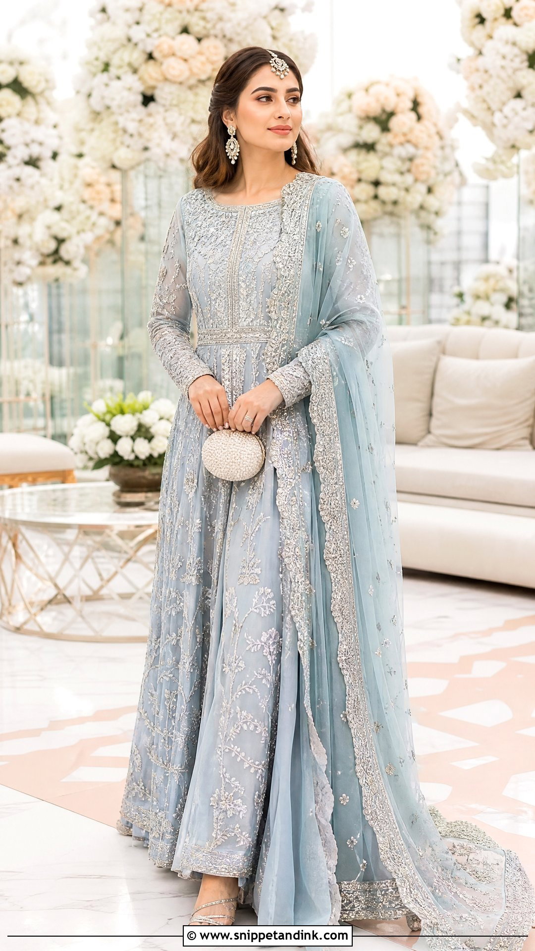 Pastel Blue Pakistani Bridal Maxi - Snippet and Ink - 20 Pakistani Dulhan Wedding Bride Dress Ideas