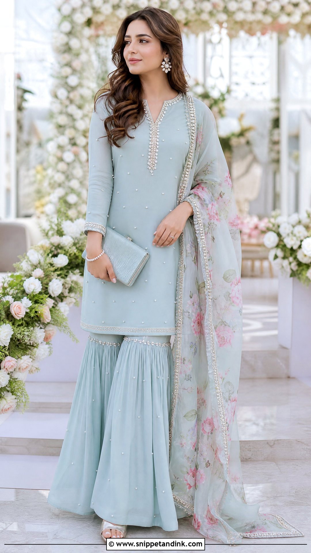 Pastel Blue Sharara With Organza Dupatta - Snippet and Ink - 20 Stylish Sharara Designs for Wedding