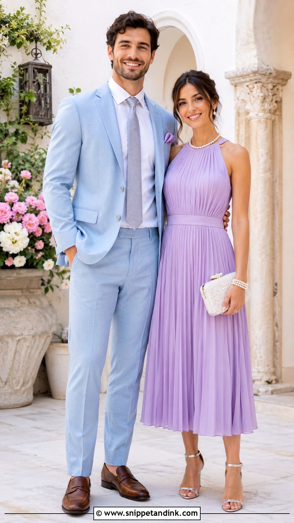 Pastel Blue Suit And Lavender Dress - Snippet and Ink - 20 Couple Suit and Dress Ideas