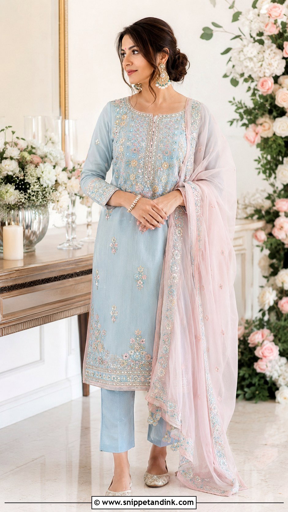 Pastel Blue Suit Mata Poojan Look - Snippet and Ink - 20 Mata Poojan Look for Bride Ideas