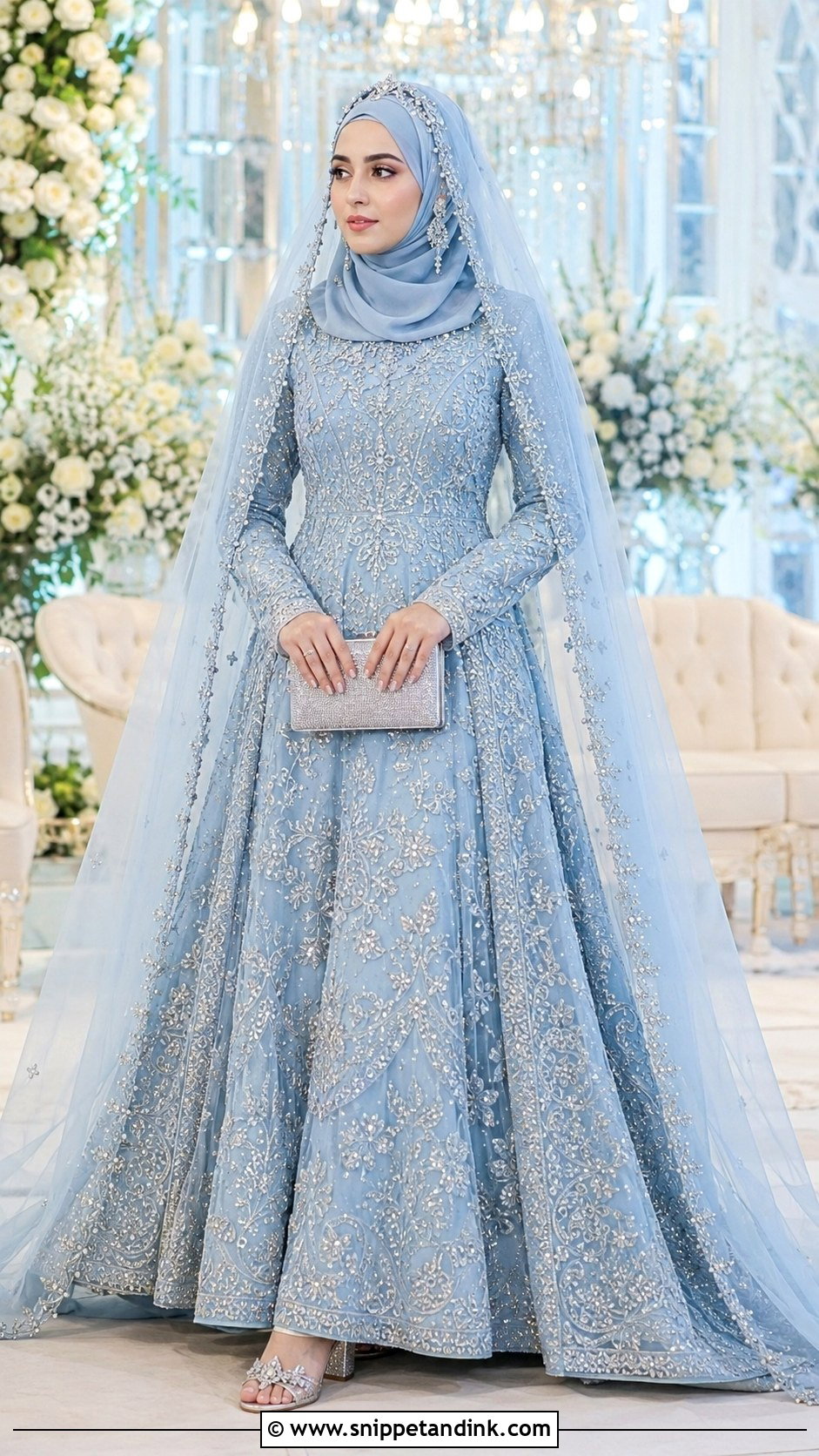 Pastel Blue Walima Hijab Dulhan Look - Snippet and Ink - 20 Hijab Dulhan Ideas